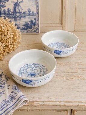 Pair of Royal Delft "Blue Transition" Blue & White Floral Bowls